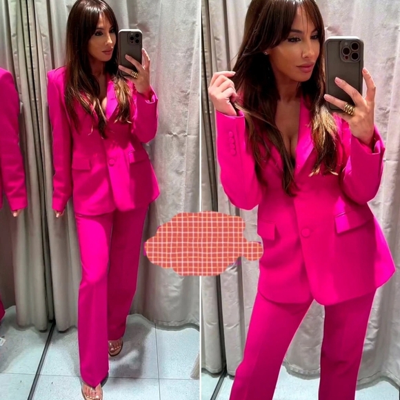 ZARA Coord Set Tailored Blazer + Flared Pants ZW Collection Fuschia BNWT - Picture 5 of 17